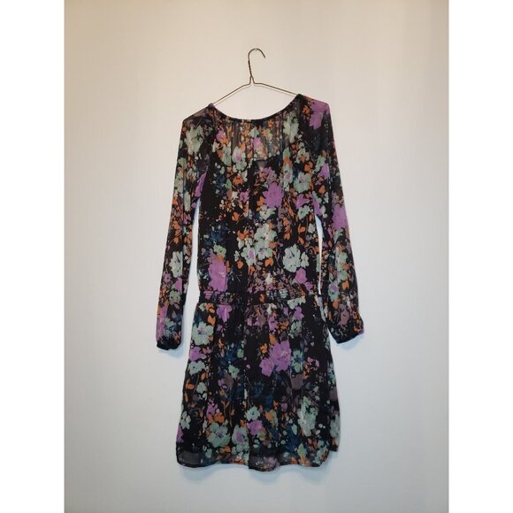 Jessica Simpson Women Sz S Dress Long Sleeve Floral Multicolor Scoop Knee Length - Picture 2 of 7